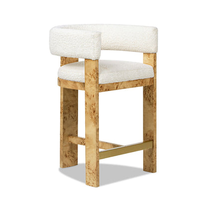 Vavona - Burl Upholstered Barrel Back Counter Height Bar Stool - Polar Off White