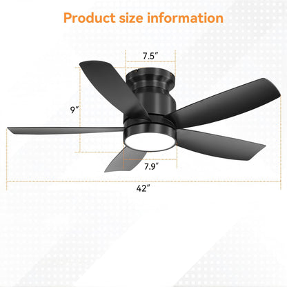 Flush Mount Ceiling Fan With 18W LED Light And Remote Control Blades - Black