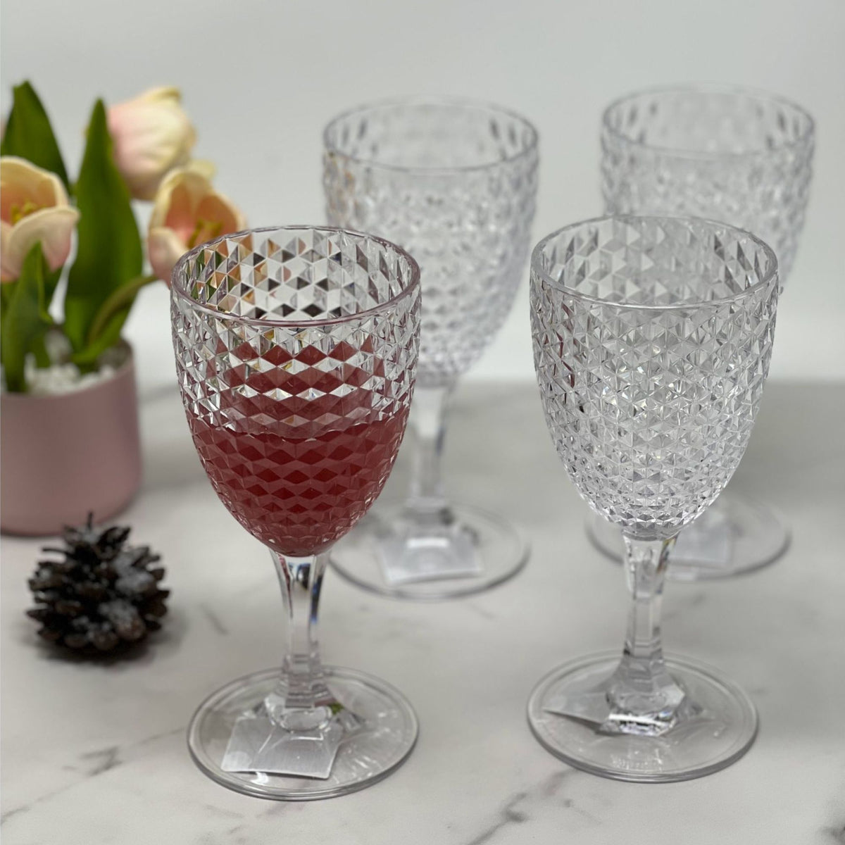 Diamond Cut Plastic Wine Glasses (Set of 4)