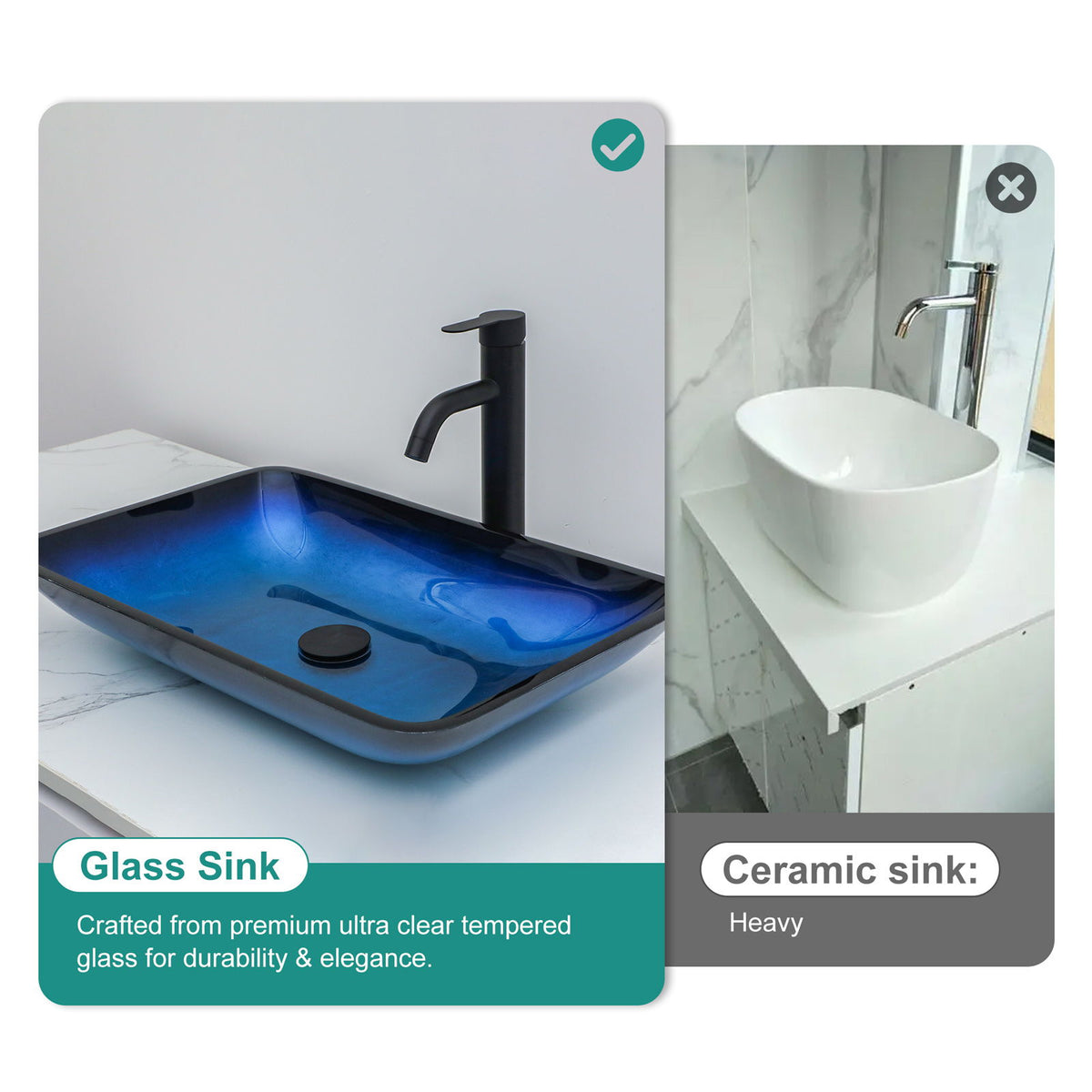 Gradient Tempered Glass Vessel Sink With Pop-Up Drain