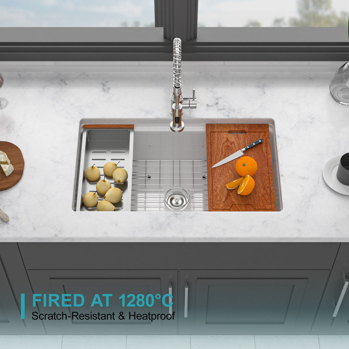 Undermount Workstation Single Bowl Porcelain Ceramic Kitchen Sink