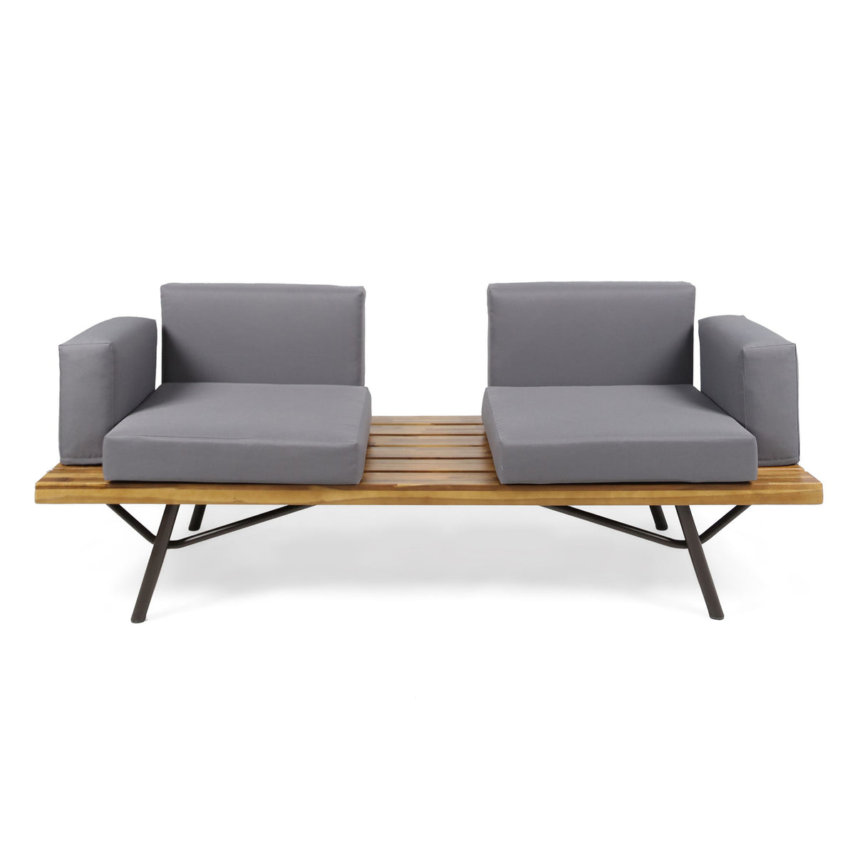 Outdoor Sofa With Cushions And Iron Legs - Natural / Gray