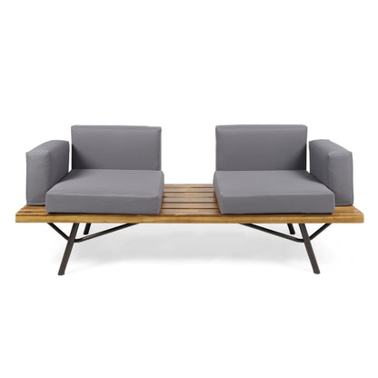 Outdoor Sofa With Cushions And Iron Legs - Natural / Gray