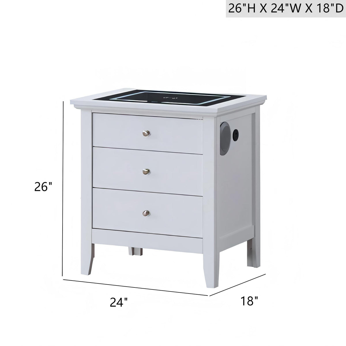 Hammond - Smart 3 Drawer Nightstand With USB Charging And Integrated Speakers - White