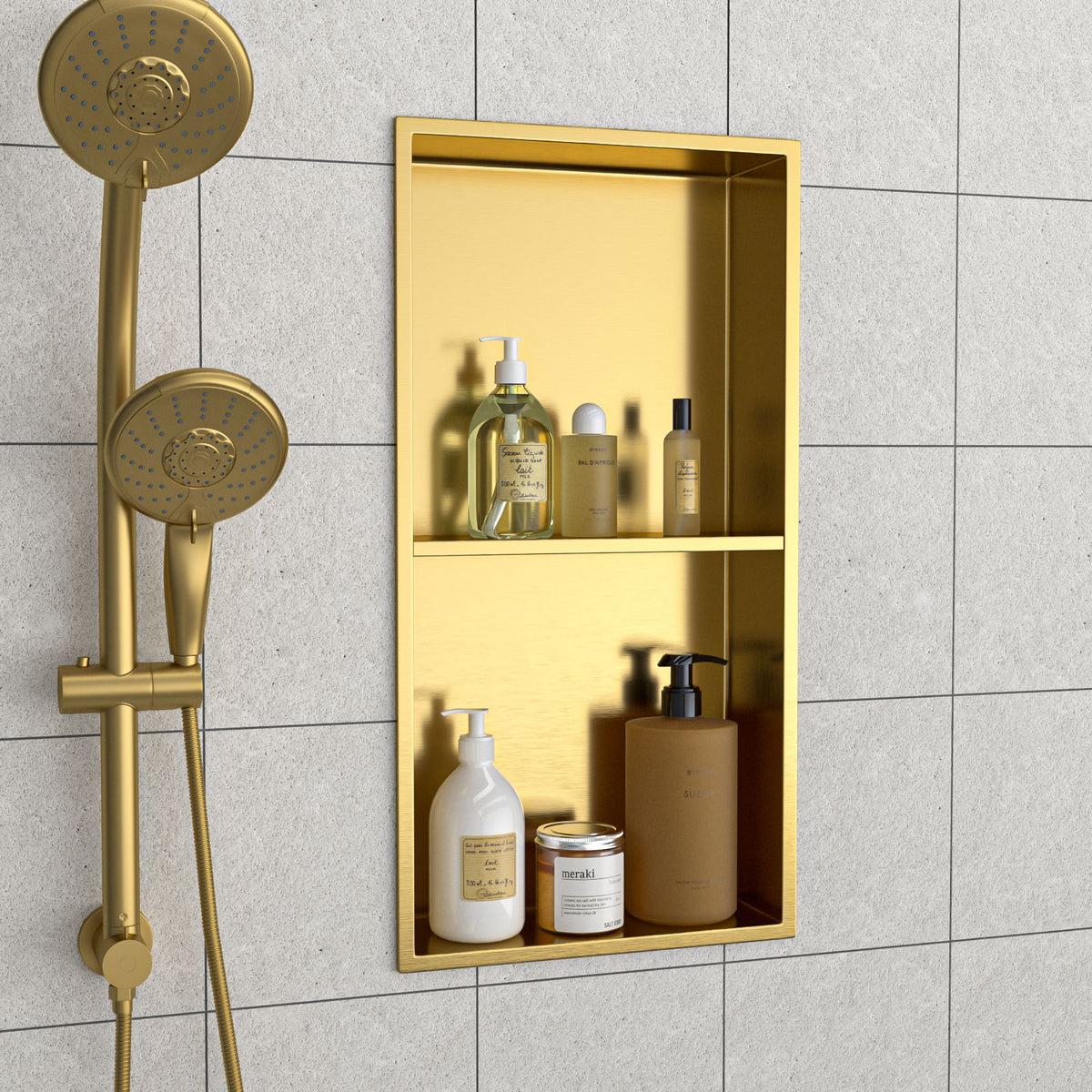 Modern Stainless Steel Shower Niche Double Shelf For Bathroom