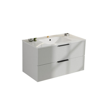 Modern Wall Mounted Floating Bathroom Vanity With Sink And Drawers