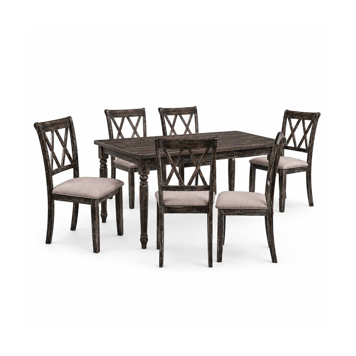 Claudia II - Weathered 7 Pieces Dining Room Set - Gray