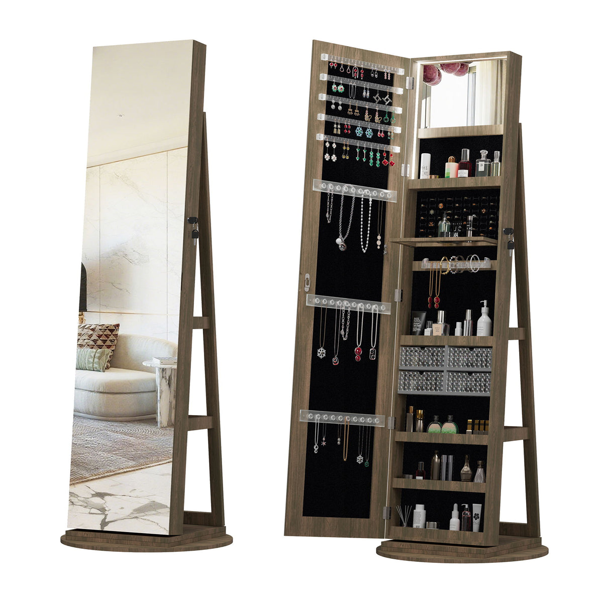 Swivel Jewelry Cabinet With Full Length Mirror