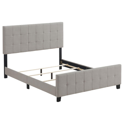Queen Panel Bed Tufted Upholstered With Tapered Legs - Beige