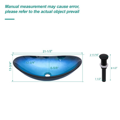 Tempered Glass Vessel Sink With Boat Shape Pop-Up Drain