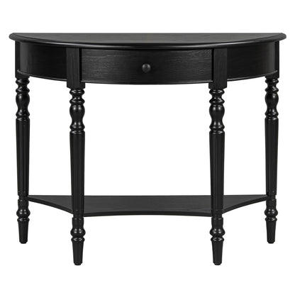 Half Moon Console Table With Drawer & Shelf