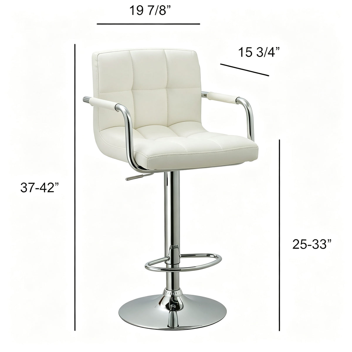 Adjustable Swivel Arm Bar Stool With Cushion - White