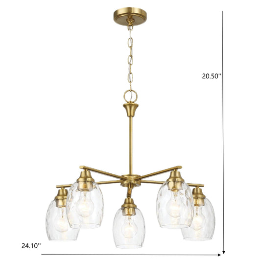 5 Lights Linear Arms With Chain Chandelier - Clear / Gold