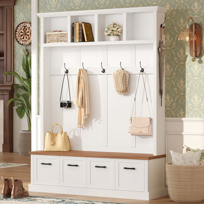 Hall Tree With Storage Bench Mudroom Coat Rack With 6 Hooks