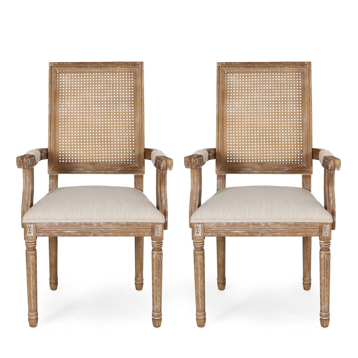 Elegant French Country Style Dining Chair With Cane Backrest
