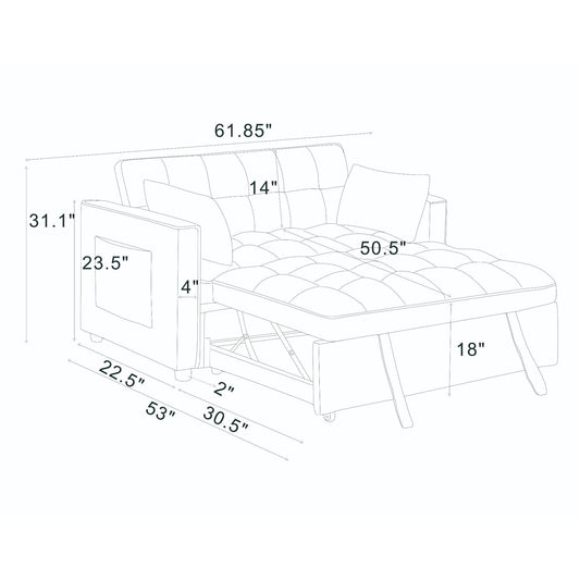 Sienna - Tufted Convertible Sleeper Sofa With Chaise - Gray