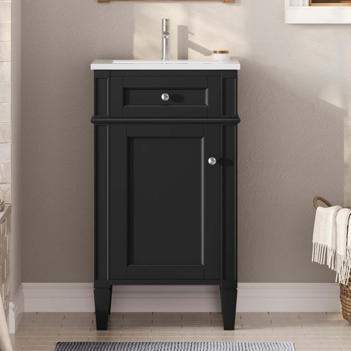 French Style Bathroom Vanity With Sink, Soft-Closing Door, Adjustable Shelf, Rectangular Design