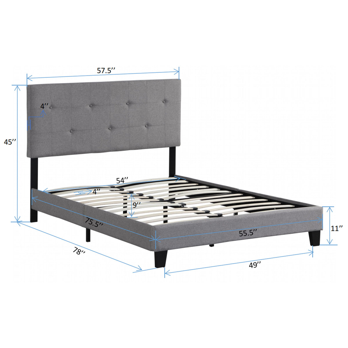 Modern Upholstered Platform Bed Frame With Button Tufted Headboard And Wood Slat Support