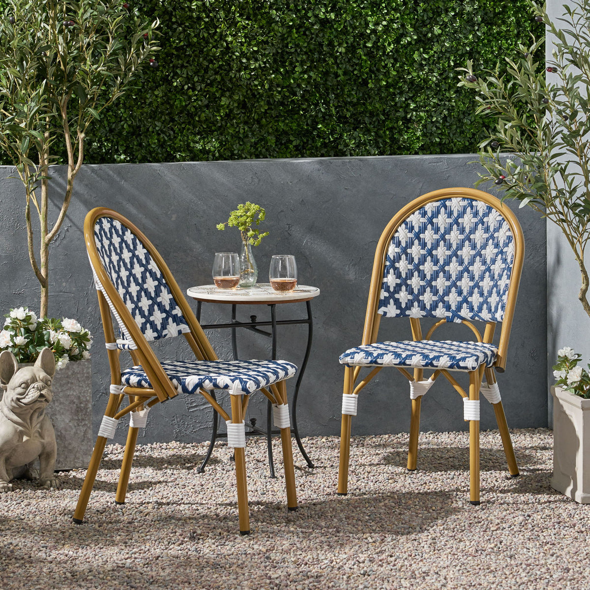 Chic French Bistro Chair With Durable Rattan And Aluminum Frame