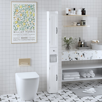Slim Tall Bathroom Storage Cabinet With Adjustable Shelves, 2 Doors Freestanding Cabinet - White