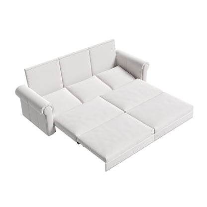 3 In 1 Convertible Sleeper Sofa With Nailhead Trim & Rolled Arm
