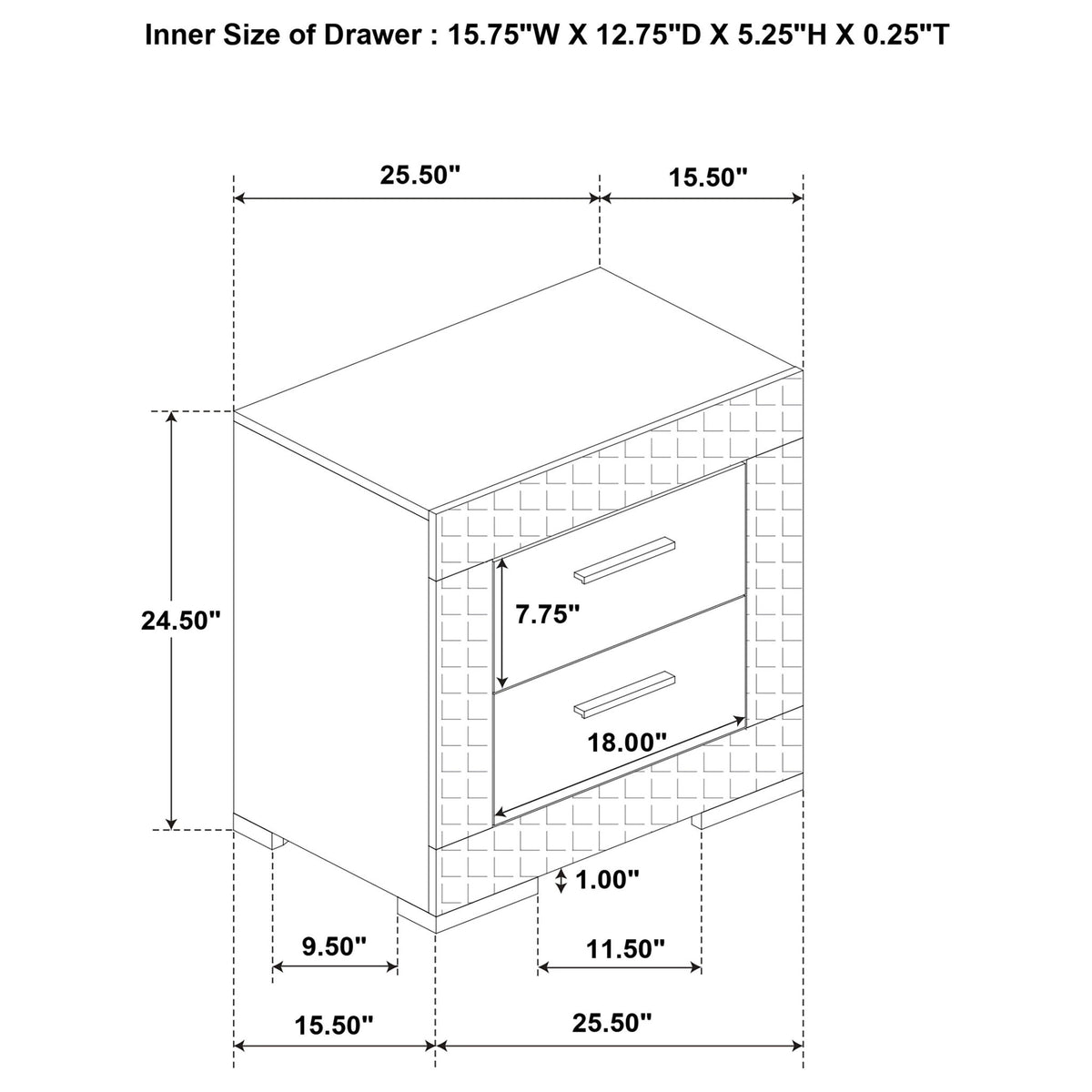 Pierce - 2 Drawer Nightstand, Bedside Table