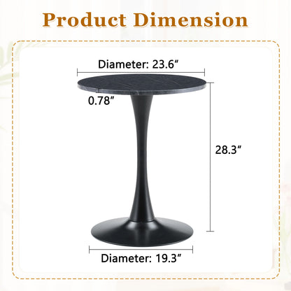 Round Dining Table With Faux Marble Top And Metal Pedestal +, 23.6" Diameter For Kitchen, Living Room, Small Spaces