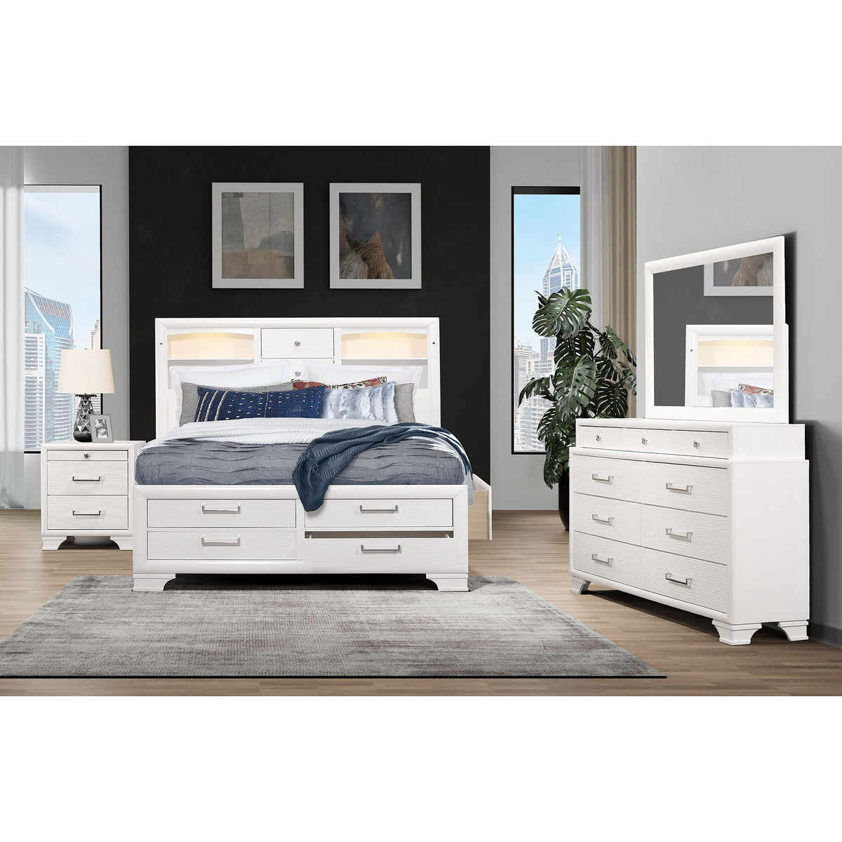Civic - 5 Piece Storage Bedroom Set With Bookcase Headboard