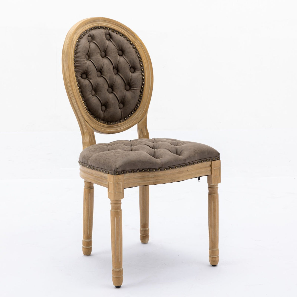 French Style Solid Wood Frame Antique Painting, Hand-Pulled Buckle Decoration Artificial Dining Chair With Nailhead Trim, Wood Legs
