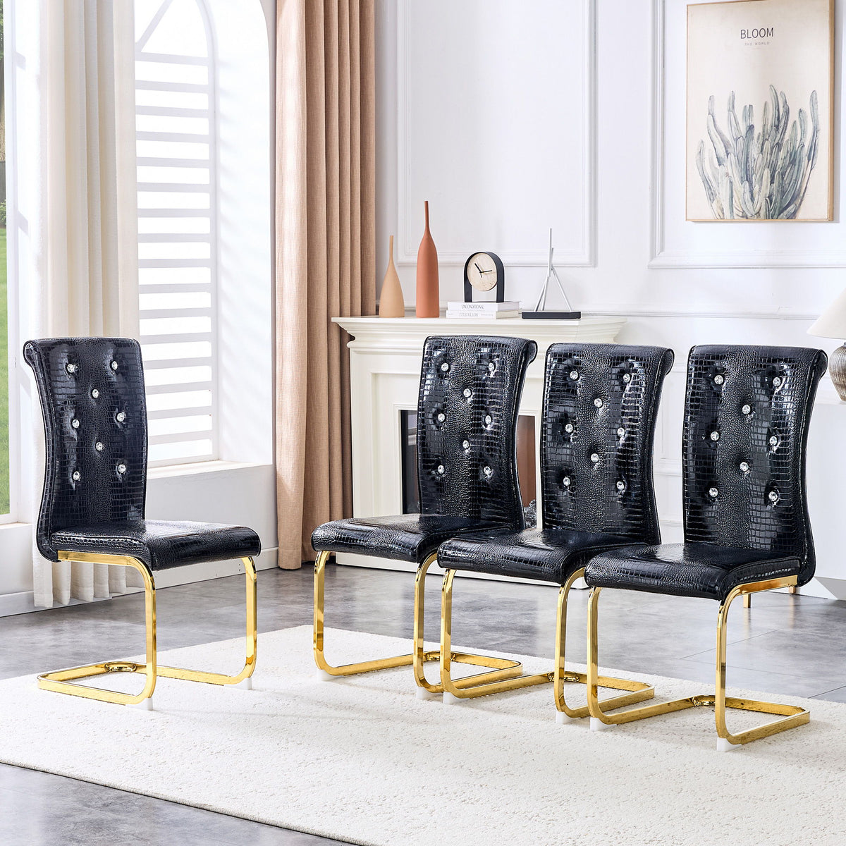 Elegant Design Alligator Skin Upholstered Dining Chairs