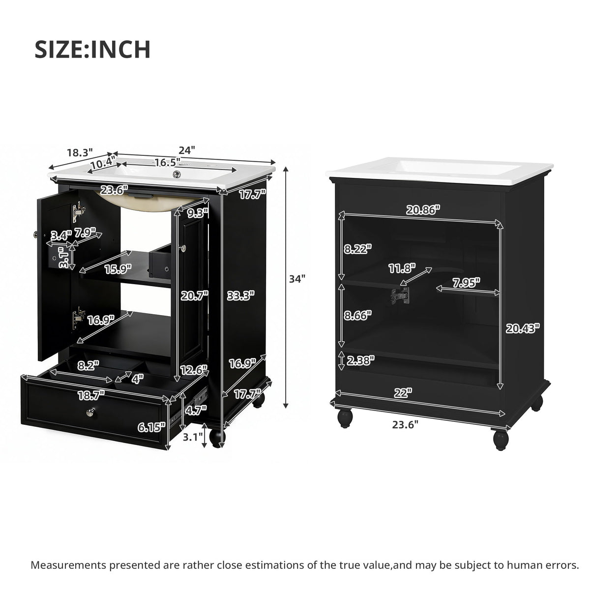 Bathroom Vanity With Sink, Soft Close Doors, Drawer With Dividers, Rectangular Storage Cabinet - Black