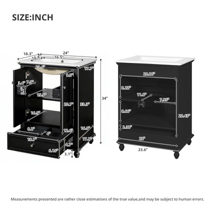 Bathroom Vanity With Sink, Soft Close Doors, Drawer With Dividers, Rectangular Storage Cabinet - Black