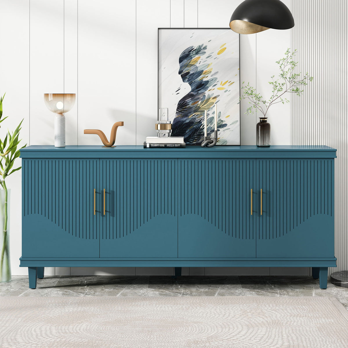4 Door Cabinet, Large Storage For Living Room - Blue