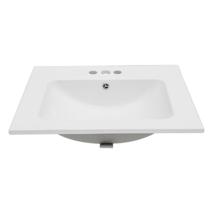 Modern Rectangular Single Vanity Top With Overflow And 3 Faucet Holes - White