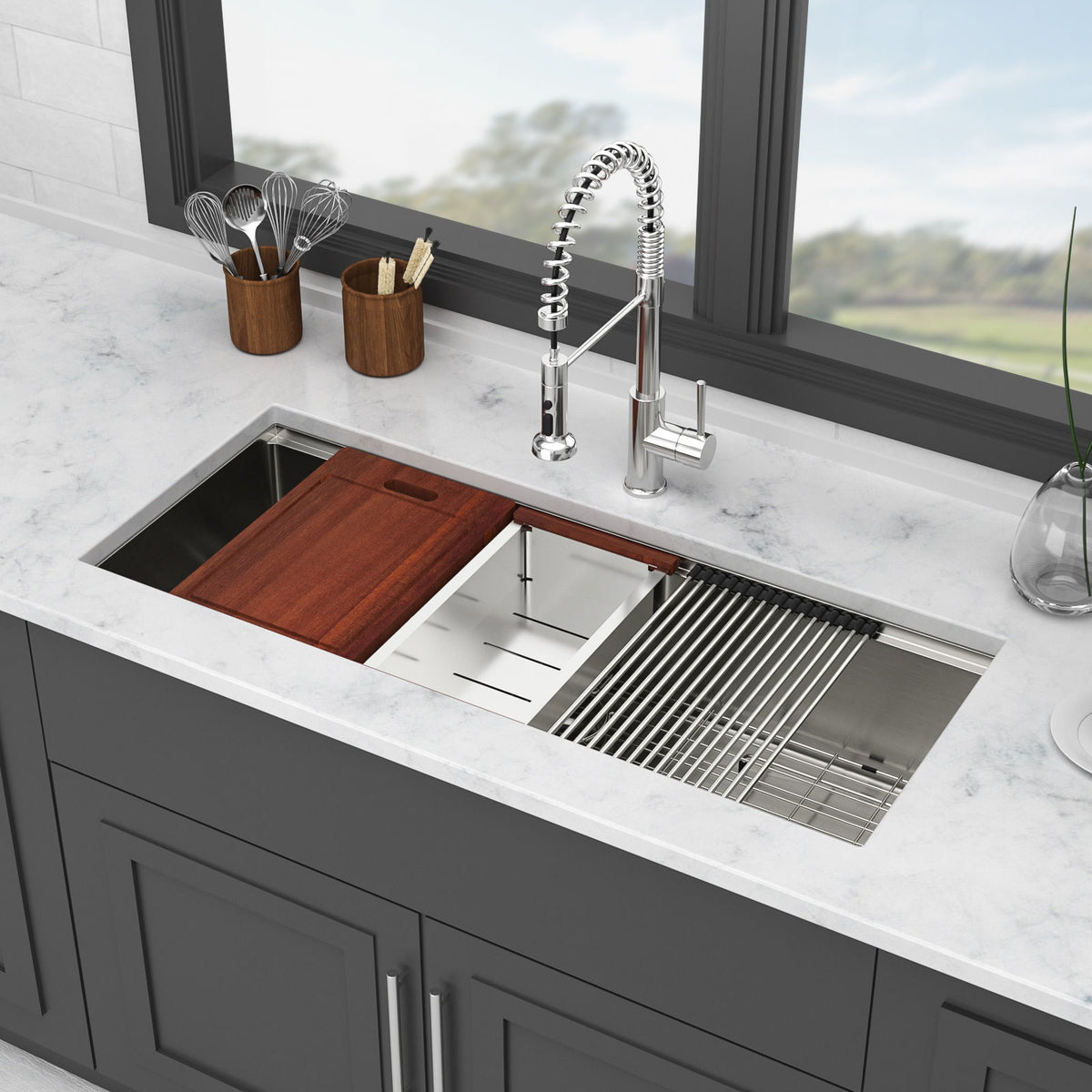Undermount Workstation Kitchen Sink Stainless Steel Single Bowl
