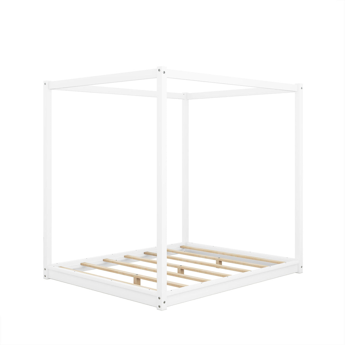 Wood Canopy Platform Bed With Support Legs And Airflow Slats