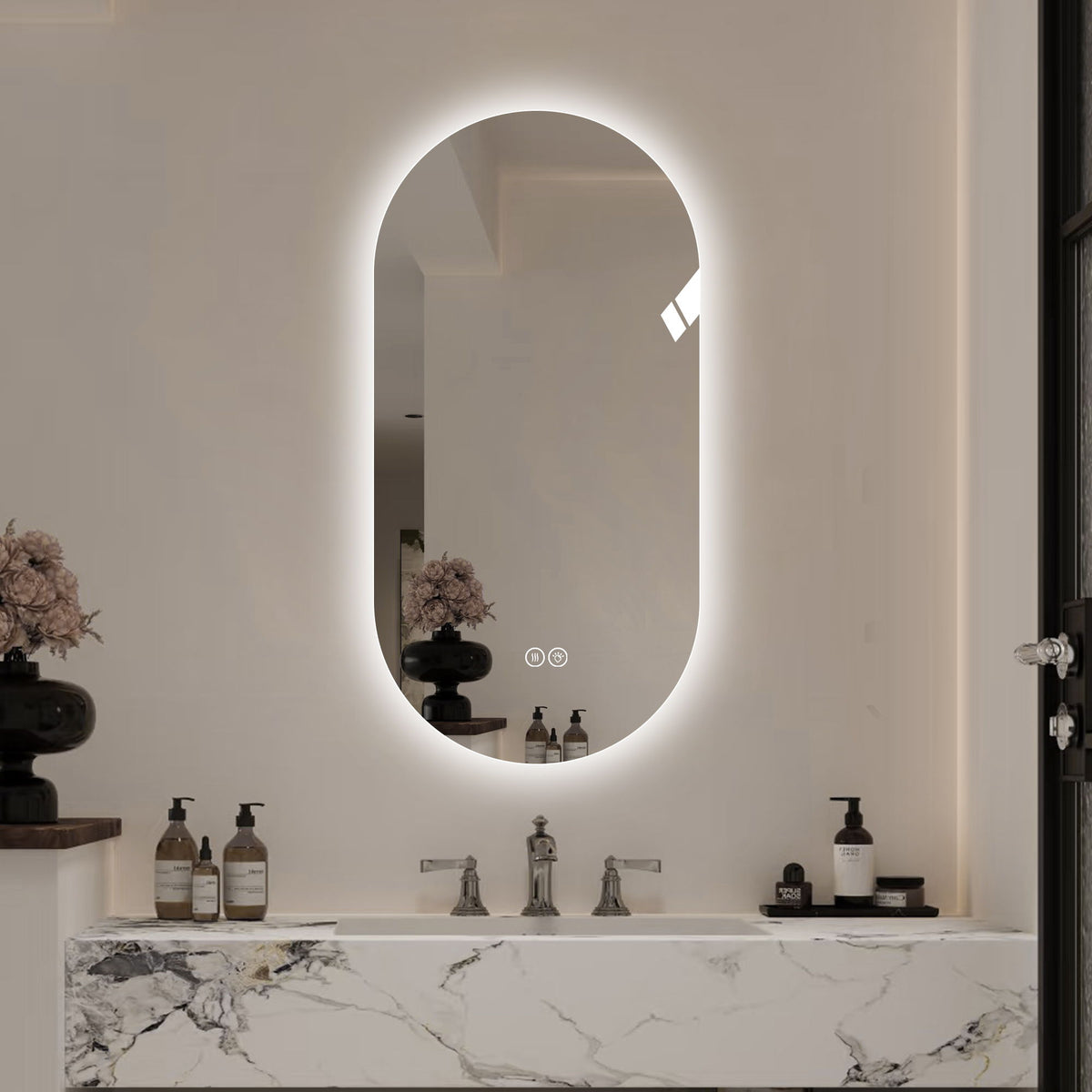 Smart Wall Mounted LED Touch Screen Mirror With Anti-Fog Function And Adjustable Lighting