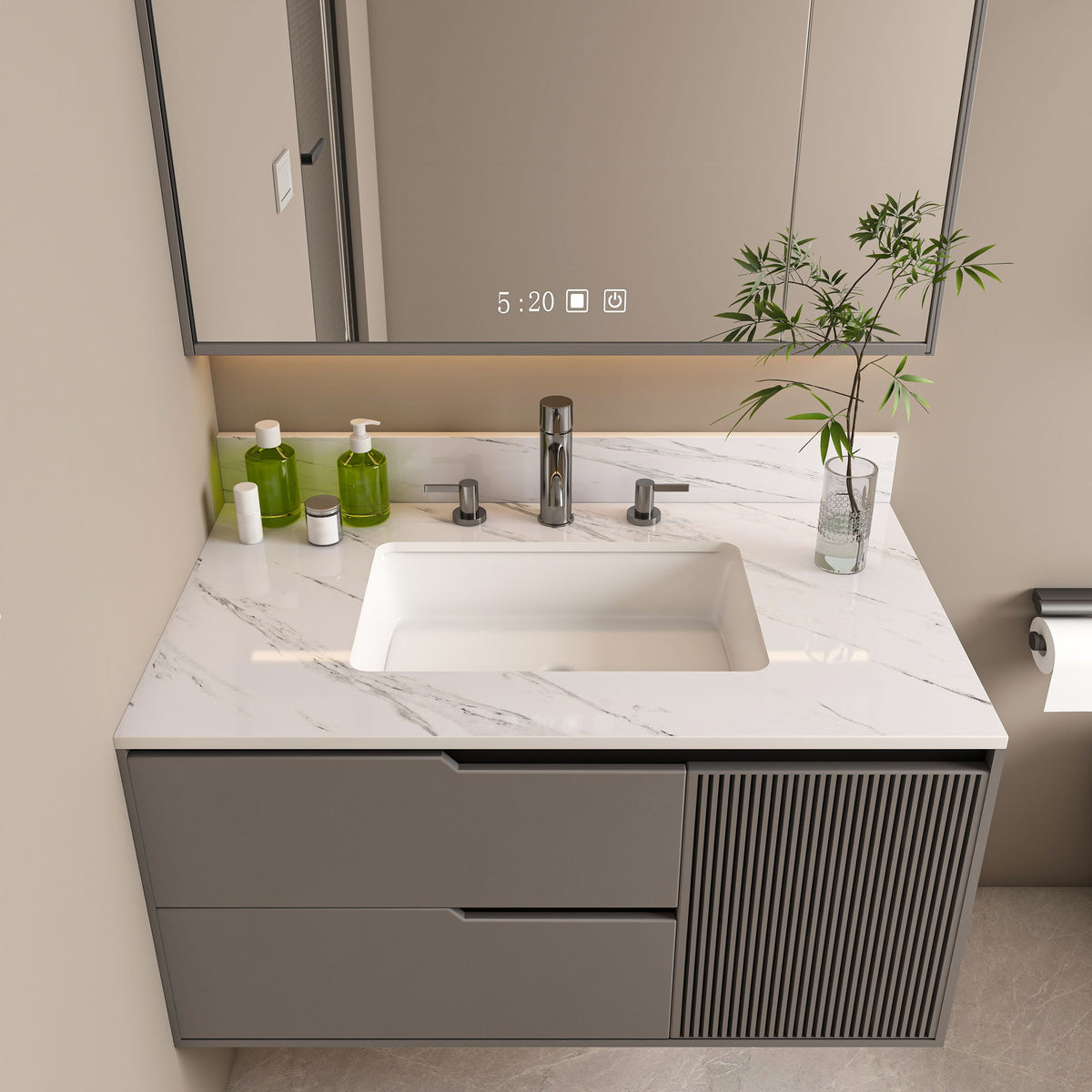 Bianco Carrara Venato Elegant Marble Vanity Top, Bathroom Vanity With Undermount Sink, Sintered Stone