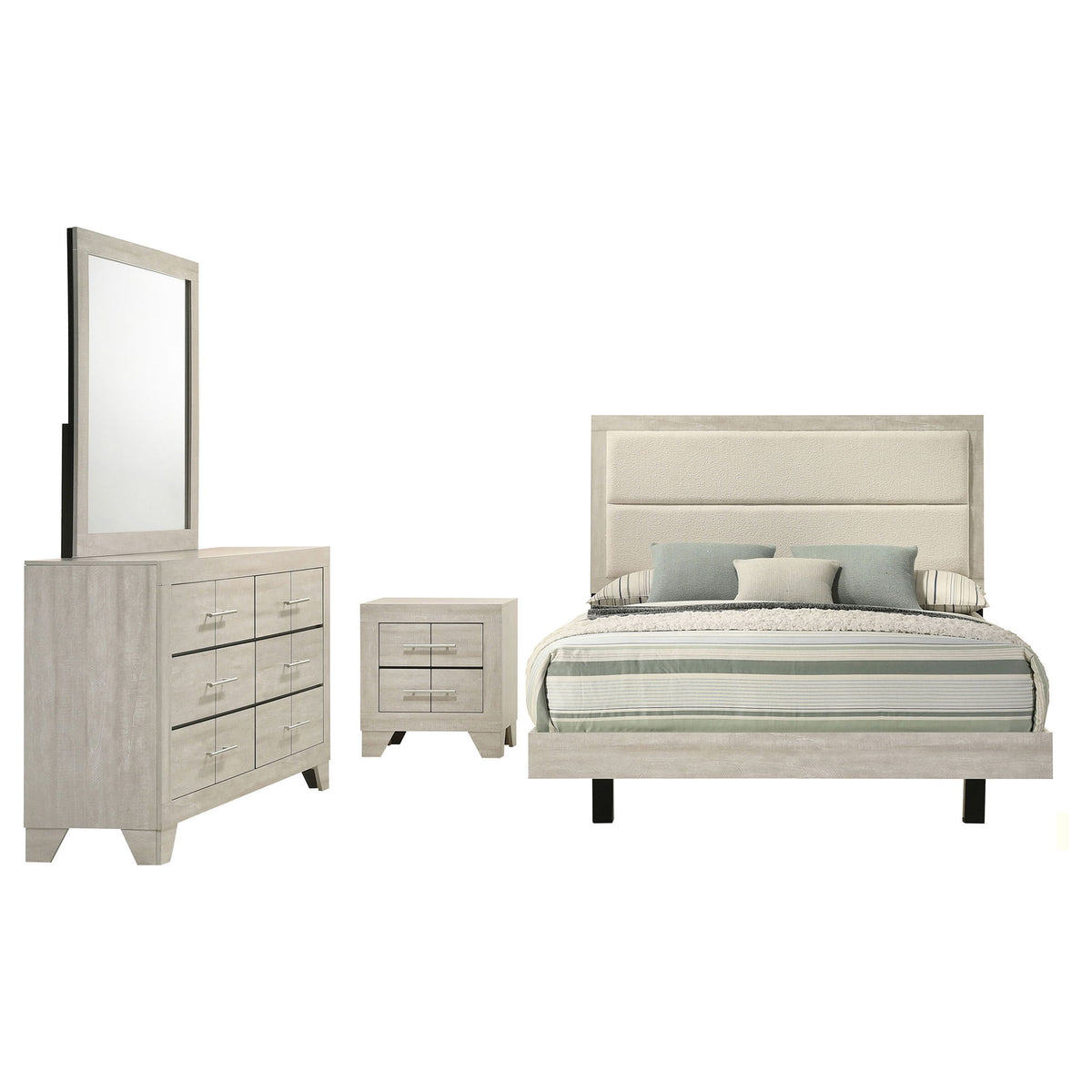 Strout - 4 Piece Queen Bedroom Set With Upholstered Headboard - Rustic