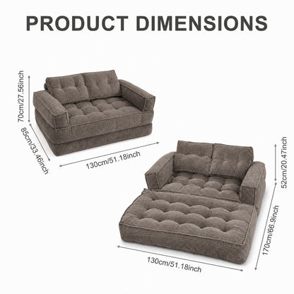 2 Seater Modular Sofa With Chaise Lounge, Boneless Floor Couch For Living Room - Coffee