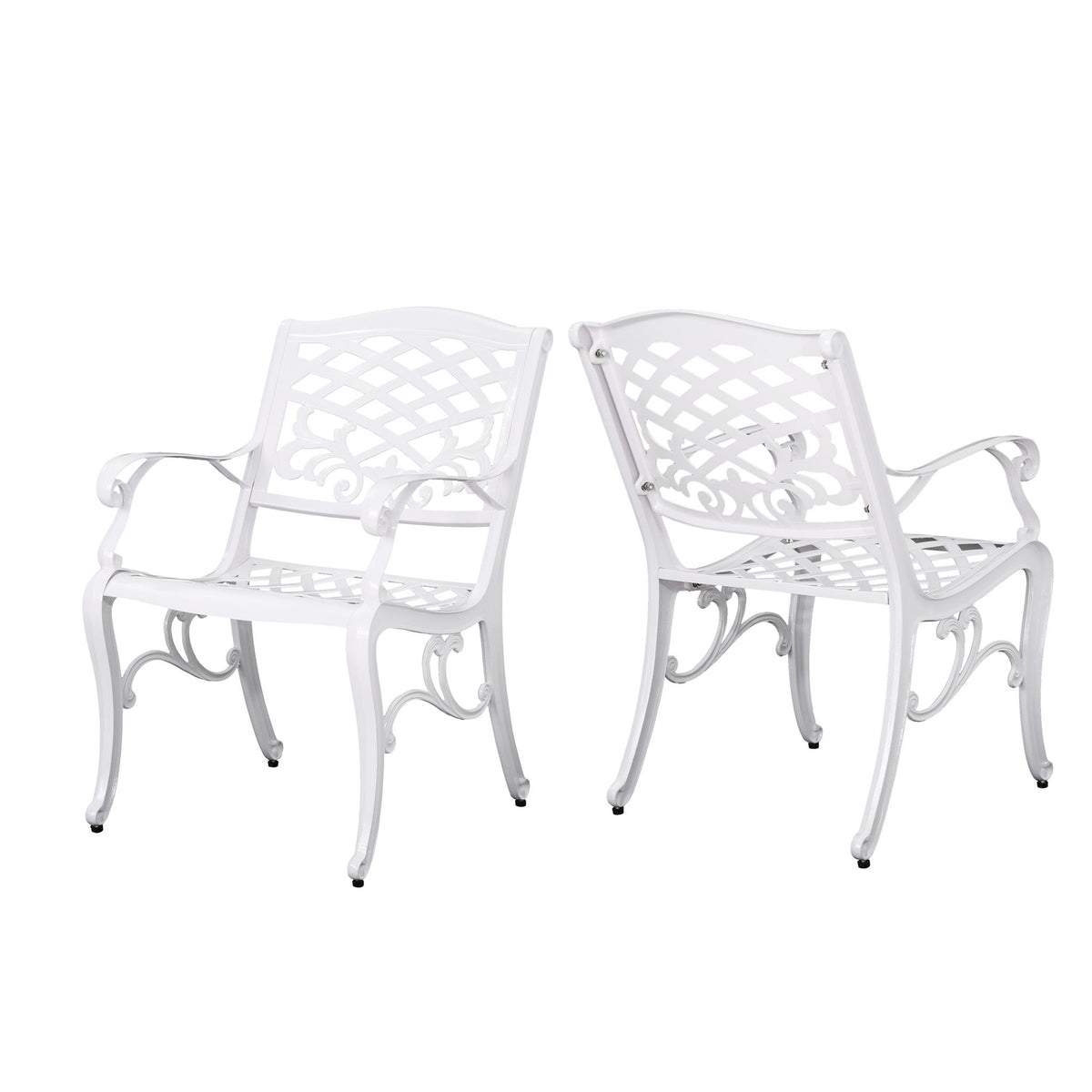 Unravel - Outdoor Arm Chair With Scroll Design And Floral Accents (Set of 2) - White