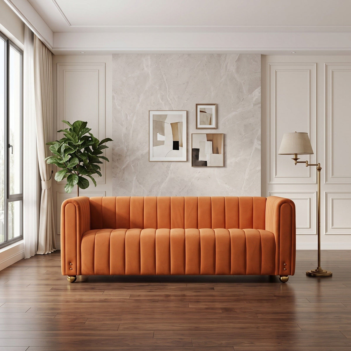 Sofa With Vertical Stripes With Accents