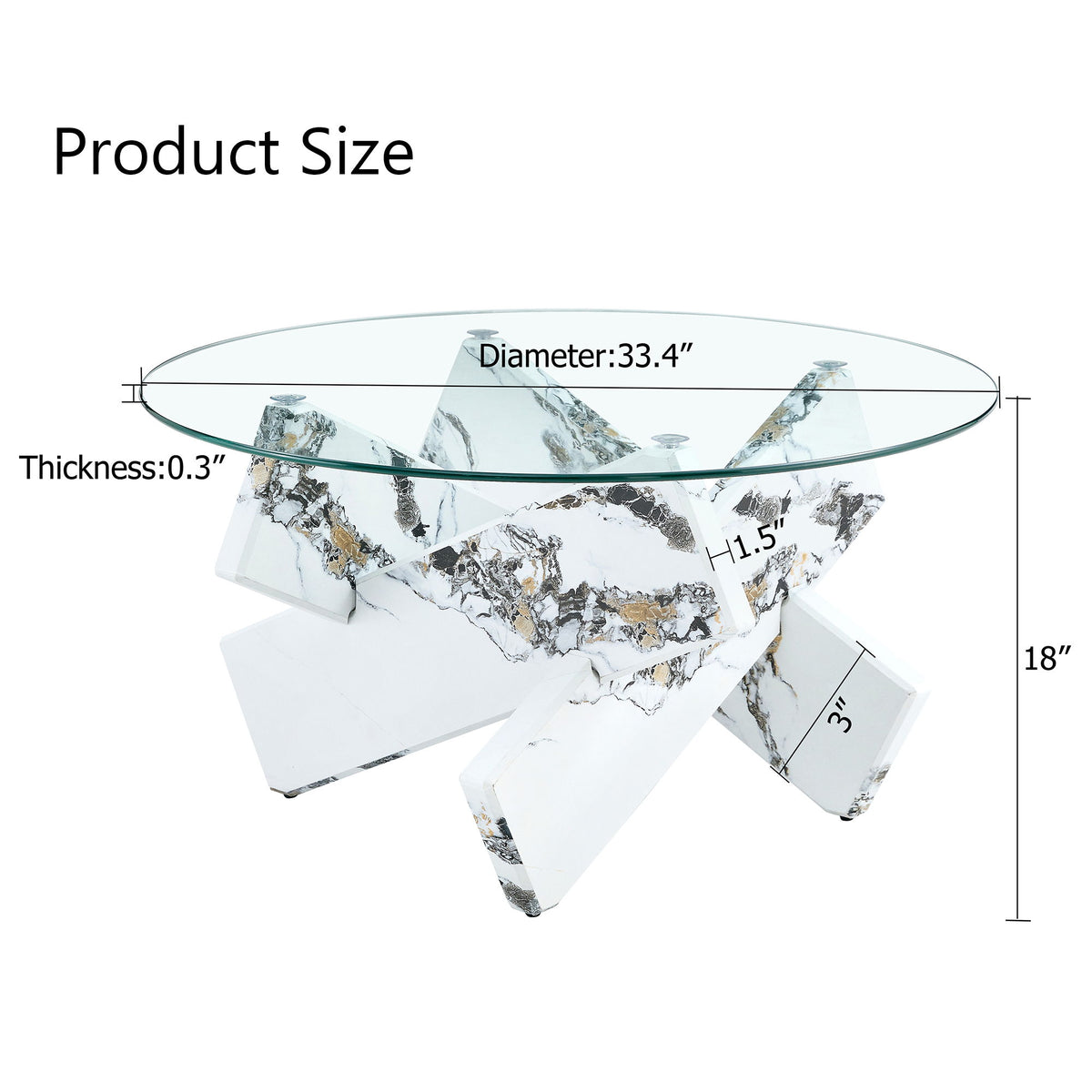 Modern Round Glass Coffee Table With Tempered Glass