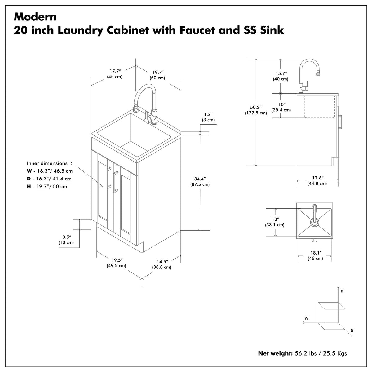 Modern Shaker All-In-One Laundry Utility Sink And Cabinet With Pull-Out Faucet