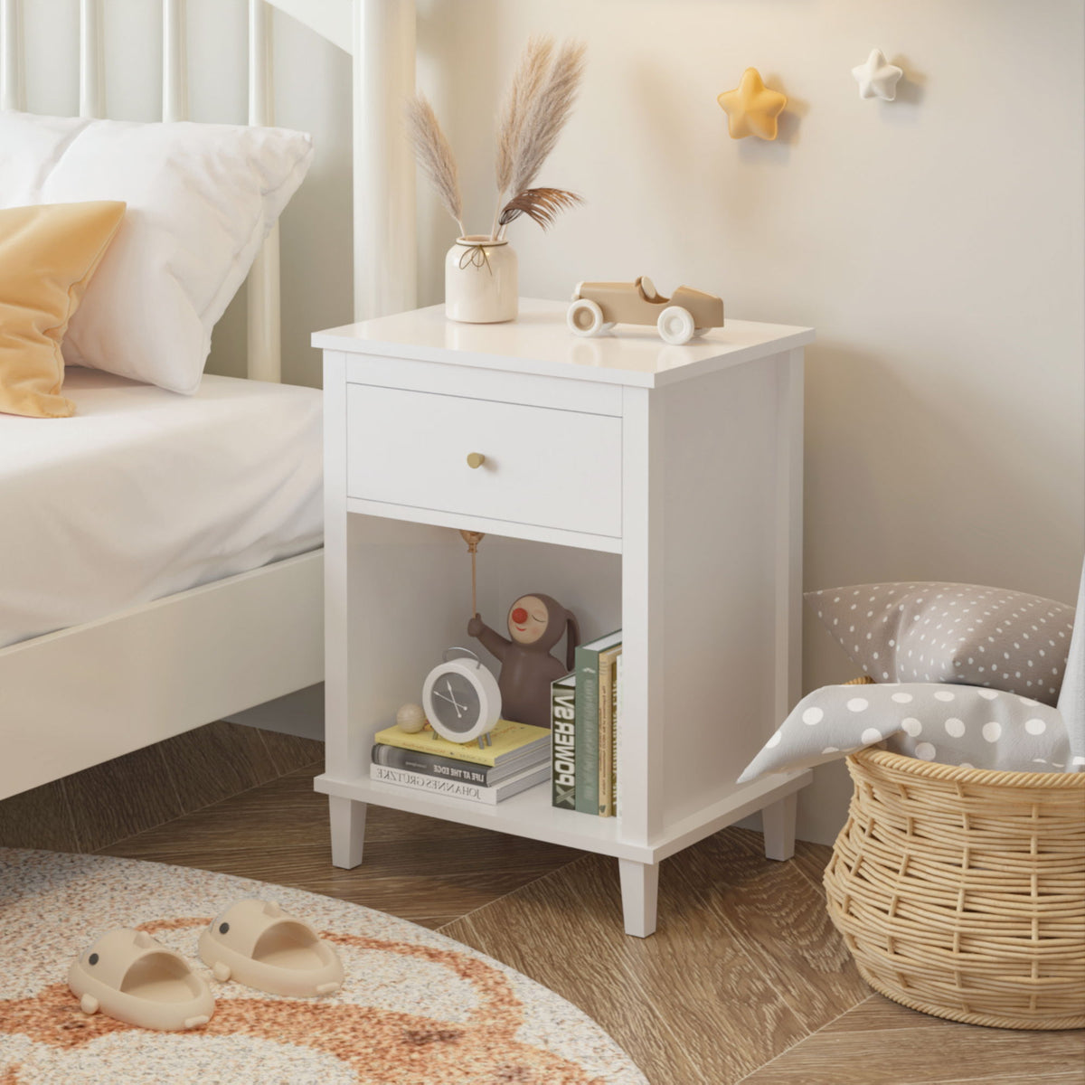 Nightstand & 1 Drawer And 1 Shelf - White