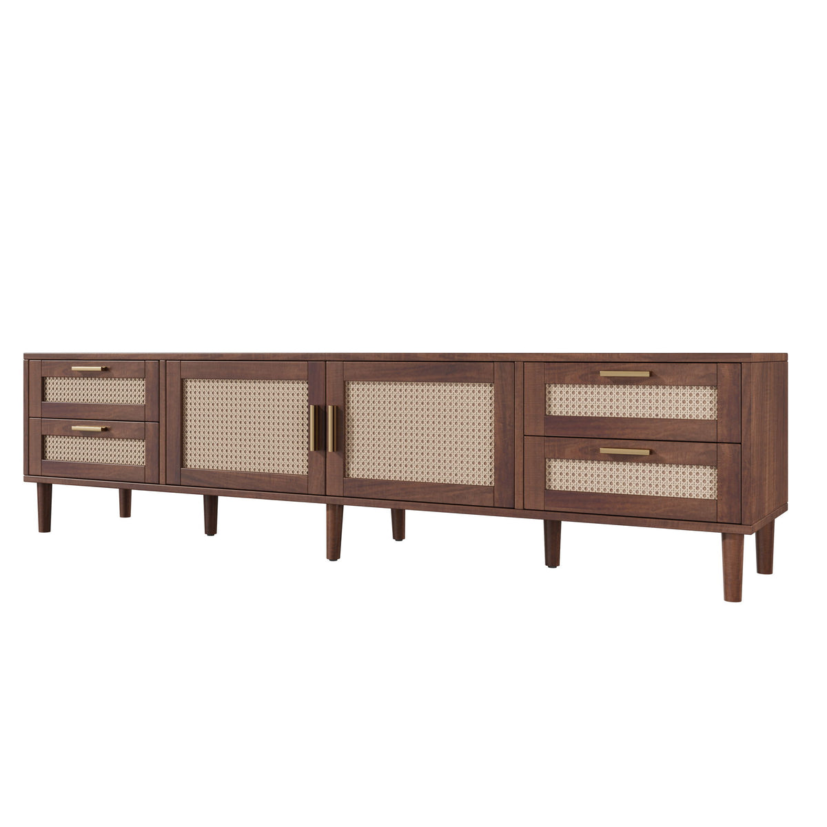 TV Stand, Media Console With 4 Drawers, Soft Closing Hinges - Dark Brown