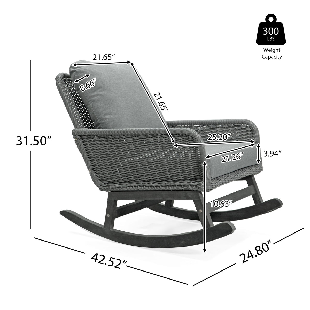Contemporary Minimalist Wicker Rocking Chair With Soft Cushions