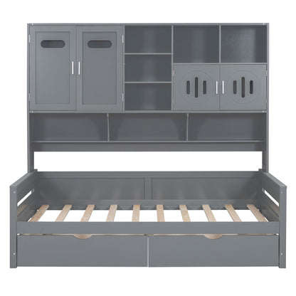 Daybed With All-In-One Cabinet And Shelf