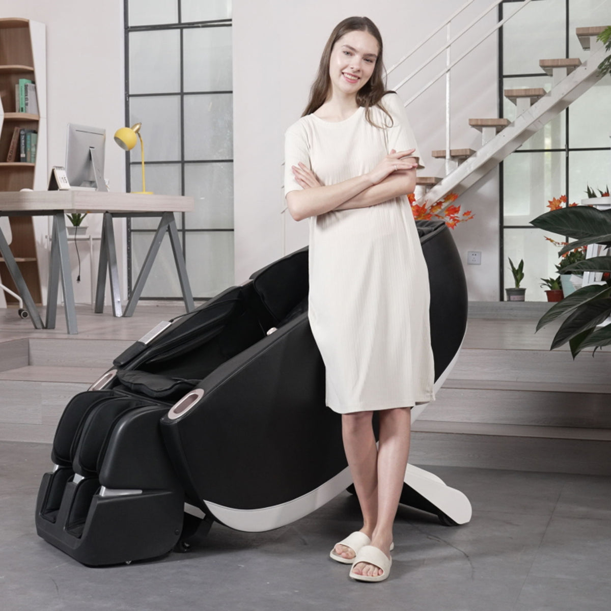 SL Type Pulley Guide, 2D Motor-Massage Manipulator-Space Saver Design, Track Sliding Zero Gravity Multifunction Massage Chair - Black