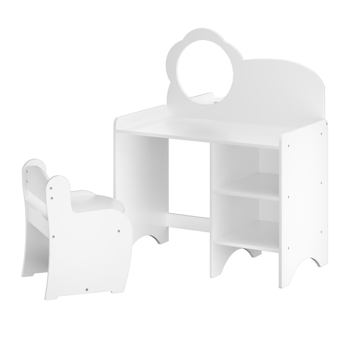 Kids Vanity Table With Mirror And Chair, Dressing Makeup Desk With Storage Shelves - White